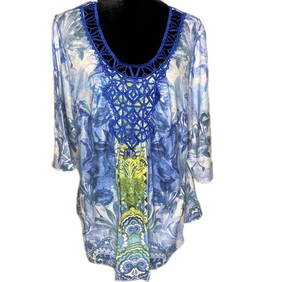 live and let live Tops - Live + Let Live Blue & Yellow Blouse Size 2X